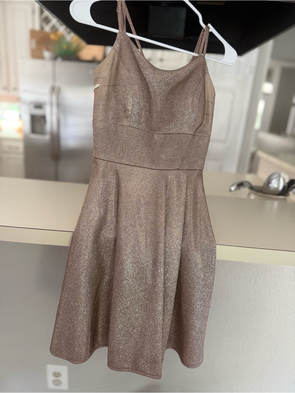 Glittering Rose Gold Spaghetti-Strap Mini Dress